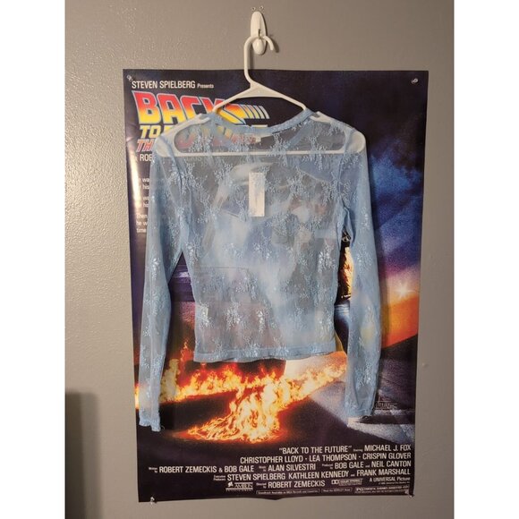 No Comment Juniors See Through Baby Blue Sheer Lace Long Sleeve Size S - Picture 3 of 6